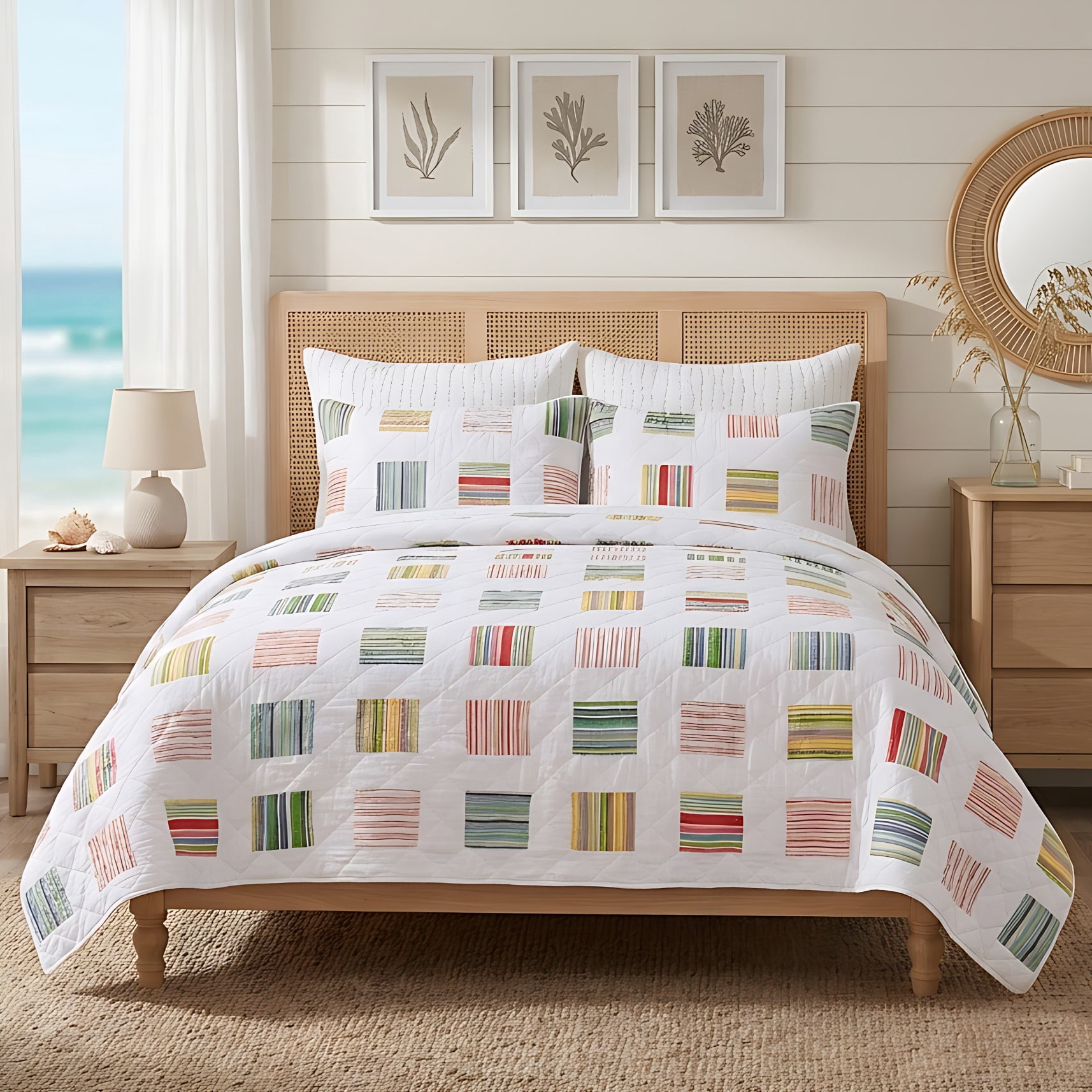 Greenland Home Sailor Modern Block Print Cotton Quilt Set, 2-Piece Twin/XL, for Teens