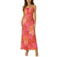thumbnail image 1 of Vestidos de impresión floral Boho INSPIRE CHIC para mujeres, vestido maxi sin mangas con tirantes de espagueti rosa L, 1 of 6