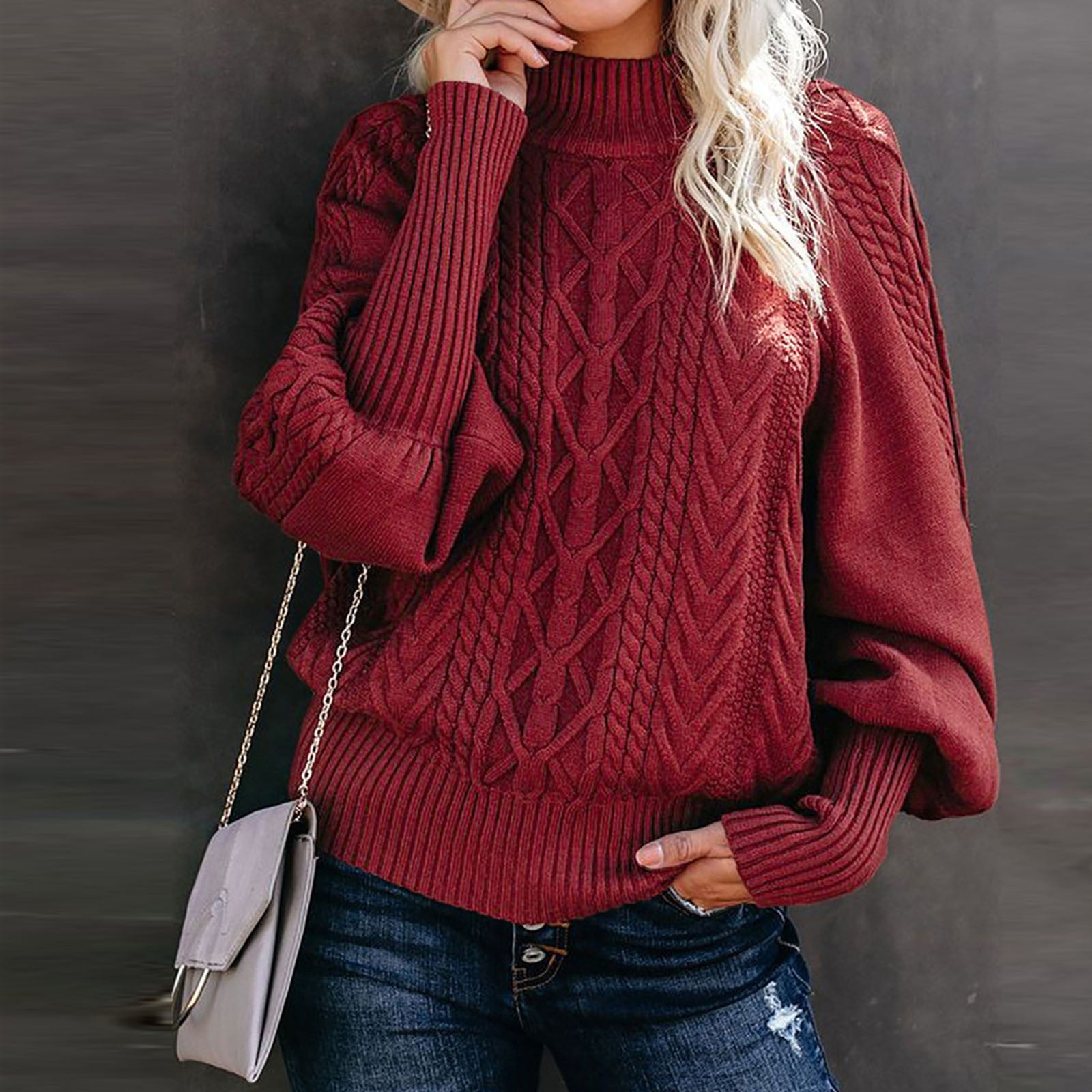 Pull Femme Torsadé Pull Femme à Col Roulé - Tricot Torsadé - Automne/Hiver - Taille 36-52 Pull Col Roule