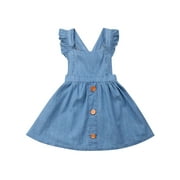 Wayren USA Toddler Baby Girls Suspender Strap Skirt Denim Overall Dresses Casual Jumper Dress