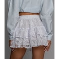 thumbnail image 6 of Women Pleated Mini Skirt Lace Ruffle Short Skirt High Waisted Floral Layered Skirts White XL, 6 of 10
