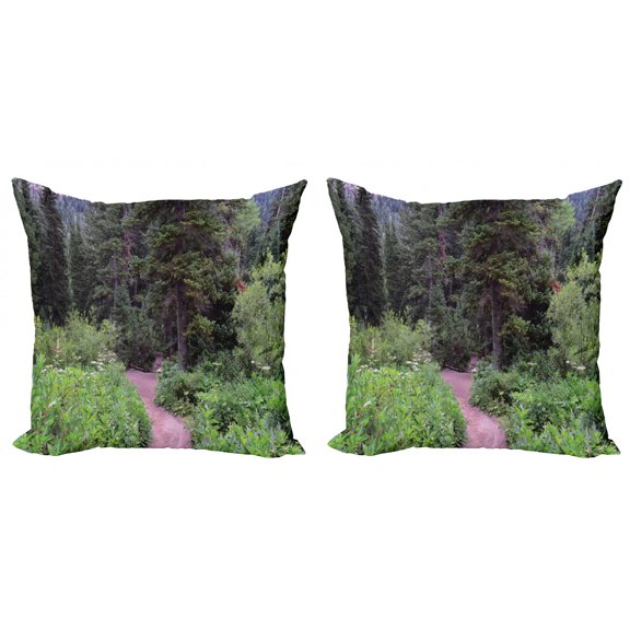 Ambesonne Landscape Throw Pillow Cover 2 Pack, Jungle Trekking Getaway, 24", Multicolor