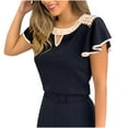 thumbnail image 2 of ClodeEU Women Summer Fashion Solid O-Neck Short Sleeve Casual Hollow Out T-Shirt Top Black 10(XL), 2 of 6