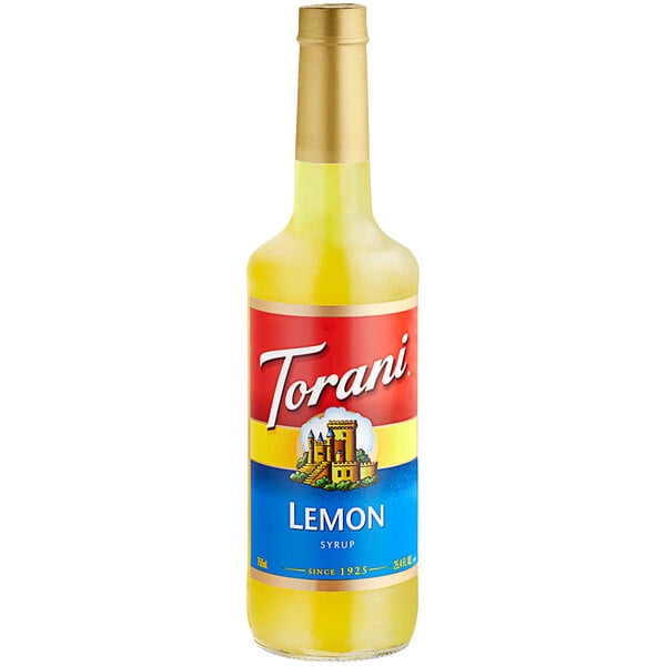 Torani Lemon Syrup, 750mL (25.4 fl oz) Glass Bottle + Gold Pump