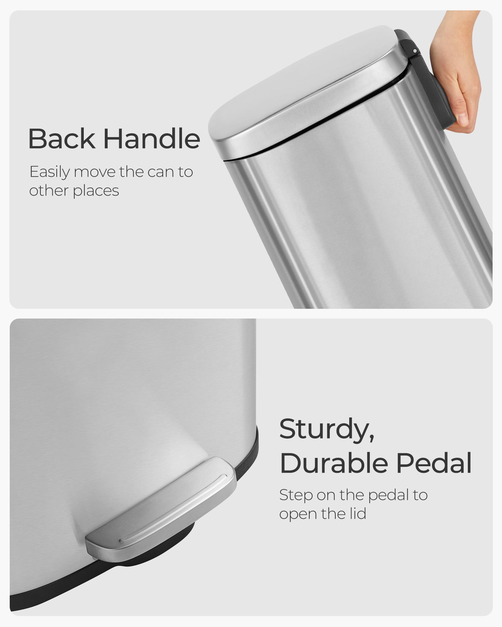 8 Gallon Kitchen Trash Can with Lid Stainless Steel Garbage Can Recycling Rubbish Bin Silver