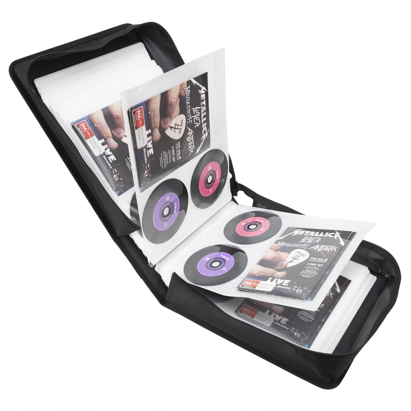 200 Capacity CD/DVD Case, Large Storage Holder Binder Nylon Black CD