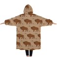 thumbnail image 2 of Oversized Wearable Blanket Hoodie,Brown Buffalo Pattern Sherpa Blanket Hoodie with Super Pockets,Super Warm Fuzzy Pullover for Women & Men, 2 of 6