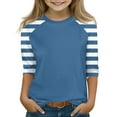thumbnail image 2 of Xyxonk Girls Color Block Printed 3/4 Sleeve Shirt Plain Tshirt Kids Crewneck Knit Size 10-12 Cute Girls Tops Tween Girls Clothes Trendy Summer Outfits Girls Clothes 12 Blue 120, 2 of 5