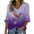 thumbnail image 1 of Breezora Haut pour Femmes avec Design Colibri et Ruban pour Sensibilisation à une Cause, Confortable, Col Rond, Manches Courtes, Taille m, Violet Foncé, 1 of 4