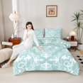 thumbnail image 4 of Homewish Vintage Western Dragon Full Size Comforter Sets, Cyan Damask Flower Print Bedding Comforter Set, Hippie Mandala Style Reversible Bedding Sets, Ultra Soft Bedroom Decor, 3-Piece, 4 of 8