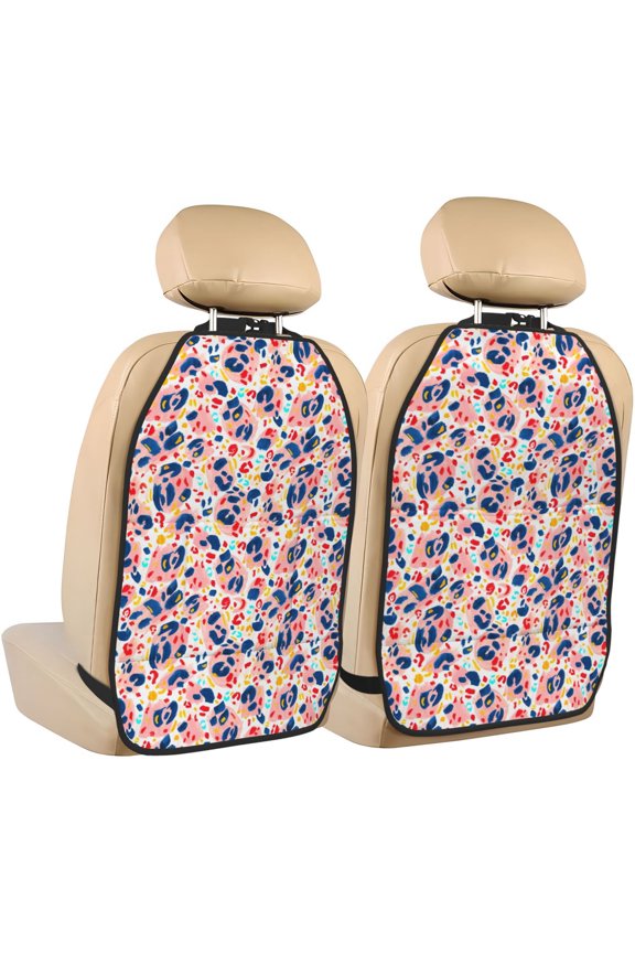 Abstract Leopard Print Print 2 Pack Car Kick Mat Seat Cover Back Protector Mat with Pockets for Organizer Backseat Protector and Storage Anti Kick Pad for Vehicles