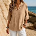 thumbnail image 7 of Women's Tops, Tees & Blouses Lapel Short Sleeve Color Loose Daily Casual Top Cute Summer Tops, 7 of 7