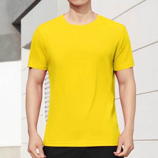 pstuiky camisetas para hombre, Blusa deportiva informal de color liso con cuello redondo y manga corta elástica para hombre camisas casuales para hombre m