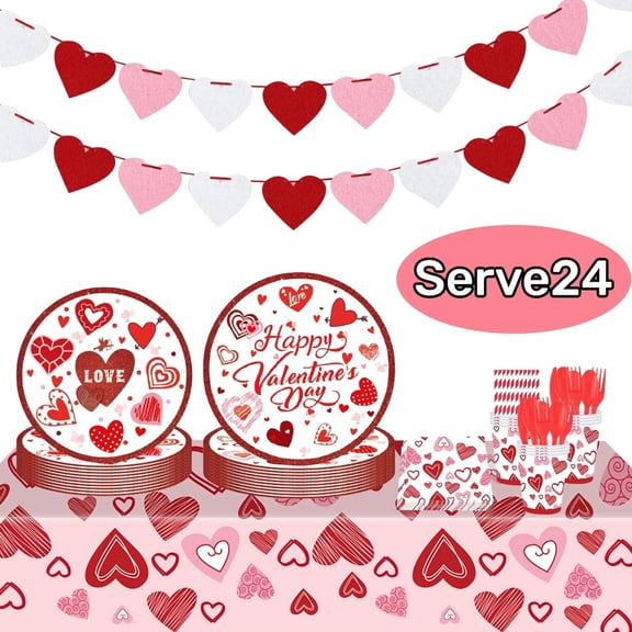 Valentine's Day Paper Plates Valentine's Day Party Supplies Disposable Paper Plates and Napkins Valentine's Day Dinnerware Set 24 Guests