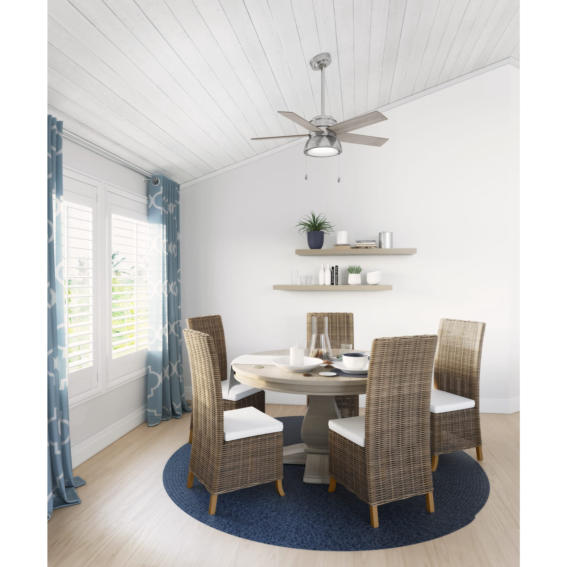 Hunter 44 inch Indoor Ceiling Fan with LED Light - Ceiling Fan with Pull Chain, For Bedroom, Living Room, or Kitchen, Standard Mount, No Remote, 5 Blades - Lilliput 51137, Brushed Nickel