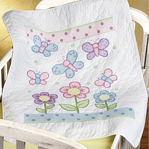Stamped Cross Stitch Baby Quilt 34"X43" Open StockButterfly, Pk 1