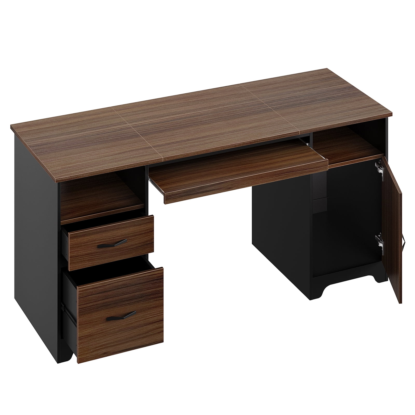 Bestier 59” Computer Desk with Drawers, Executive Desk with Storage Cabinet, Keyboard Tray for Home Office, Cherry