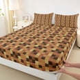thumbnail image 3 of Feelyou Pixelated Blocks Miners Full Size Sheets, Brown Abstract Bed Sheets, 4-Piece, 3 of 7