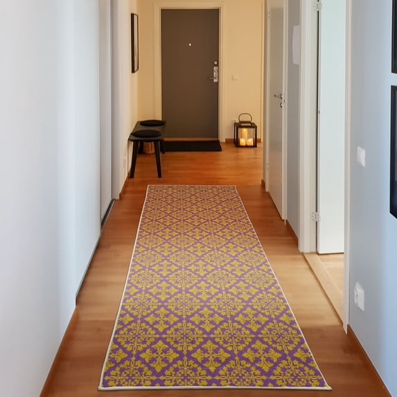 Retro Decorative Rug, Antique Victorian Floral Patterns in Modern Graphic Print Old Fashioned Art, Quality Carpet for Bedroom Dorm and Living Room, 6 Sizes, Violet Earth Yellow, by Ambesonne