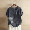 thumbnail image 2 of HONHUZH T Shirts,Womens Casual Loose Button Linen Plus Size Daily Boho Tanic T-Shirt Blouse Tops, 2 of 3