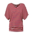 thumbnail image 2 of Made by Johnny Women's V Neck Short Sleeve Dolman Top XL RED_STRIPE, 2 of 4