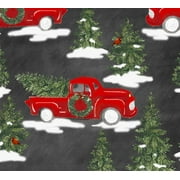 Fabric Editions 72" x 2 yd 100% Cotton Holiday Fresh Trucks Sewing & Craft Fabric, Multi-color