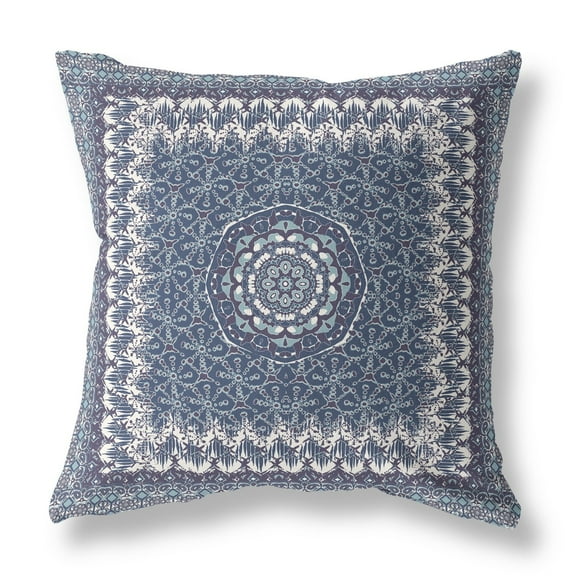 26â€ Indigo White Holy Floral Indoor Outdoor Throw Pillow
