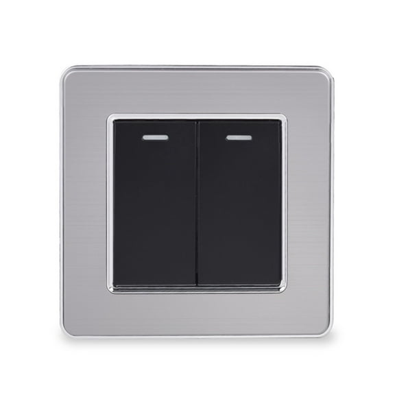 2 Gang 2 Way Luxury Light Switch On / Off Wall Switch Pass Through Interruptor Stainless Steel Panel AC ,Easy to Installation
