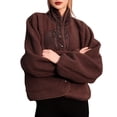 thumbnail image 3 of Womens Fuzzy Fleece Jacket Button Down Coats Casual Winter Warm Outwear with Pockets Dark Roast Coffee S, 3 of 8