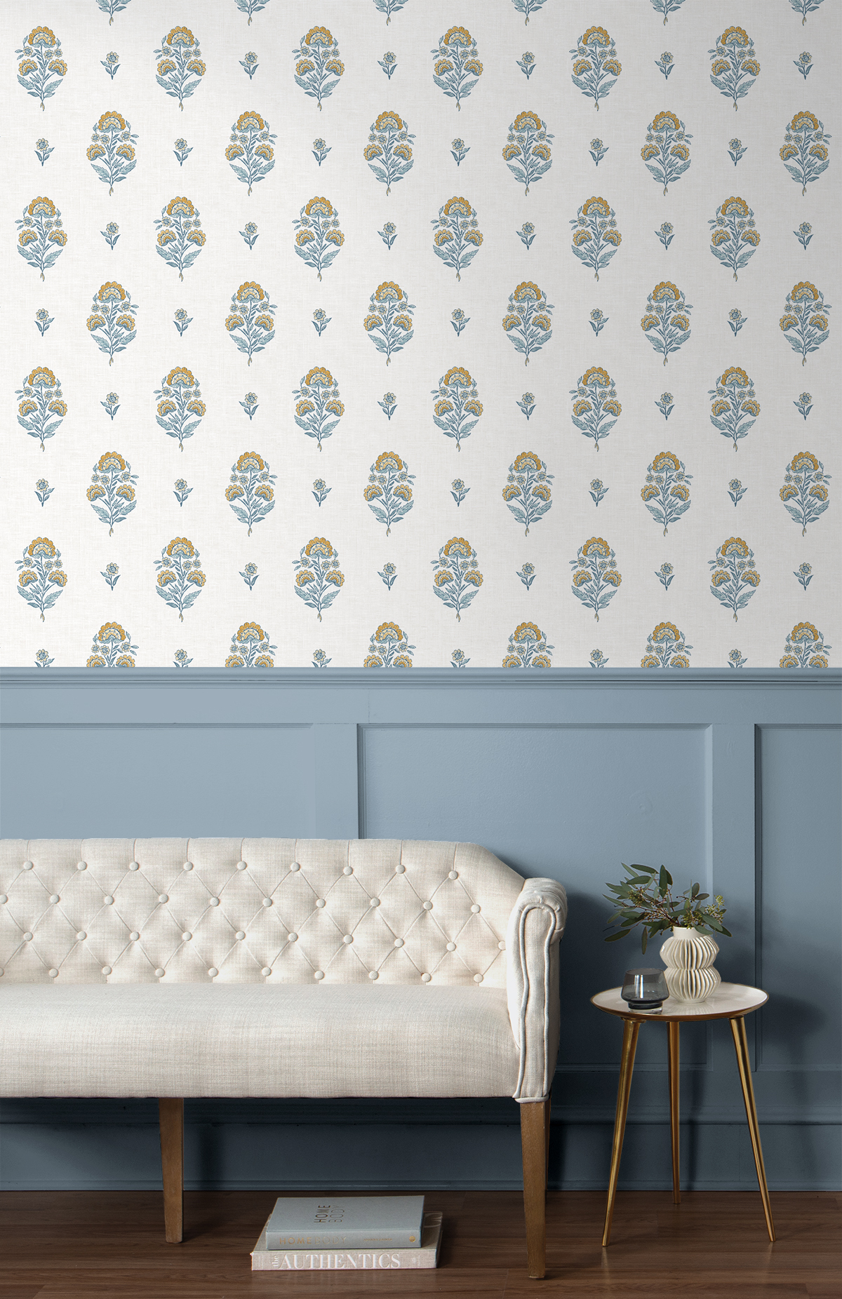 NextWall Marigold & Seabreeze Floral Spot Premium Matte Non-Woven Peel and Stick Wallpaper - 20.5 in. W x 18 ft. L Roll