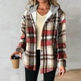 thumbnail image 4 of Enjoytime Zip Up Jackets for Women Plaid Printed Long Sleeve Hooded Coat Fashion Warm Casual Fall Winter Outerwear, 4 of 7