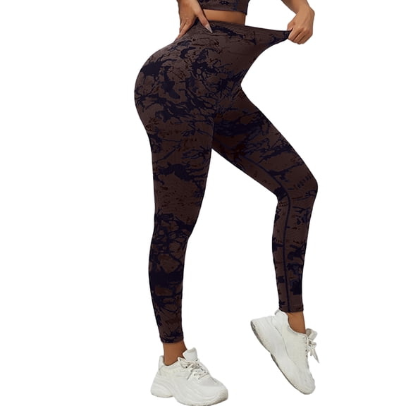WULMLEO Tie Dye Seamless Leggings for Women High Waist Workout Yoga Pants Butt Lifting Compression Tights Coffee L