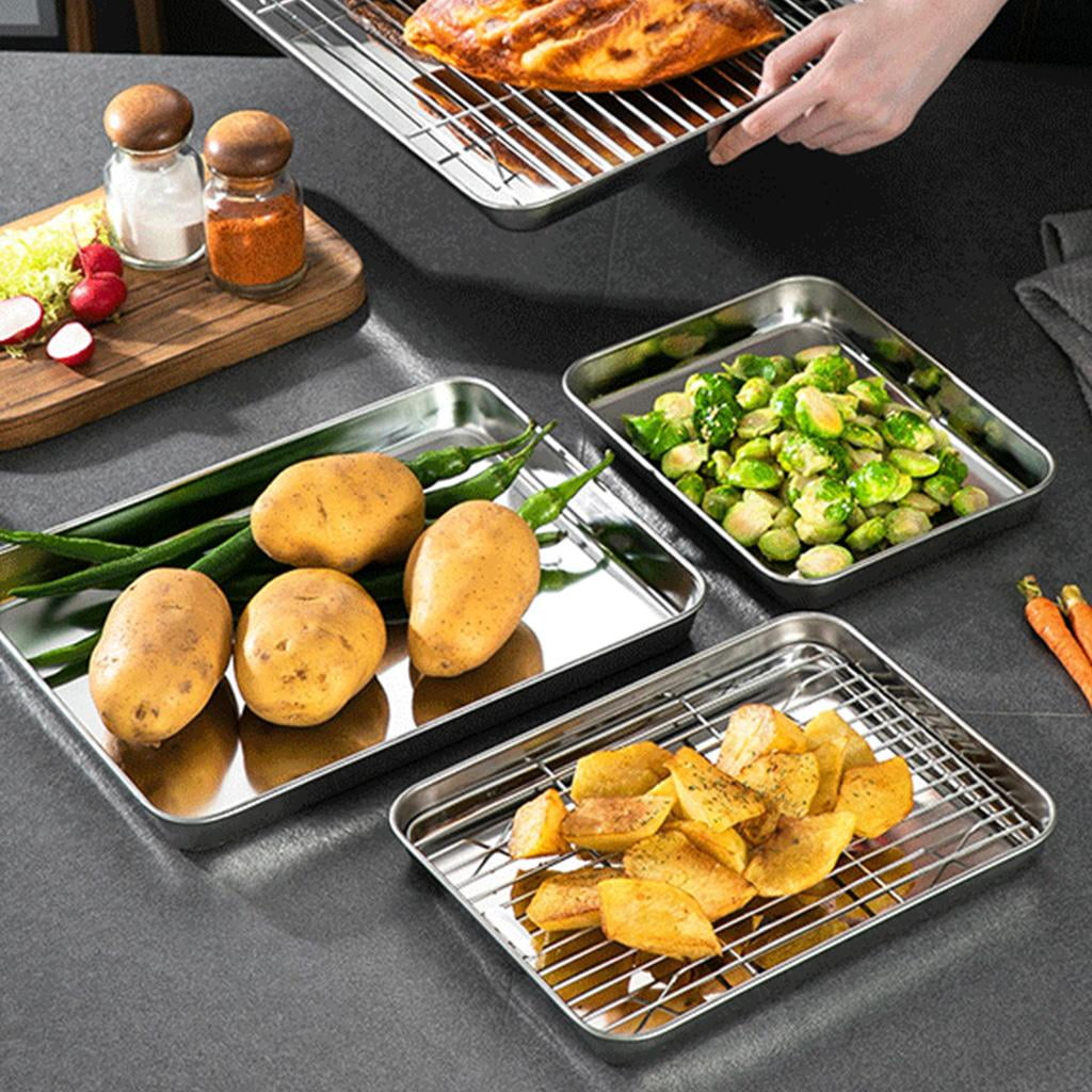 SDFGTstore Baking Sheet Tray with Removable Rack Set Stainless Steel Cooling Pan for Oven Non Toxic Dishwasher Safe