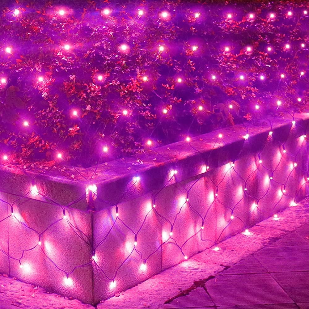 200LED Halloween Pink Net Lights, Outdoor Halloween Net String Lights Mesh Lights Garden Lights, 9.8ft x 6.6ft Fairy String Decorative Lights 8 Modes for Halloween Party Garden Decorations