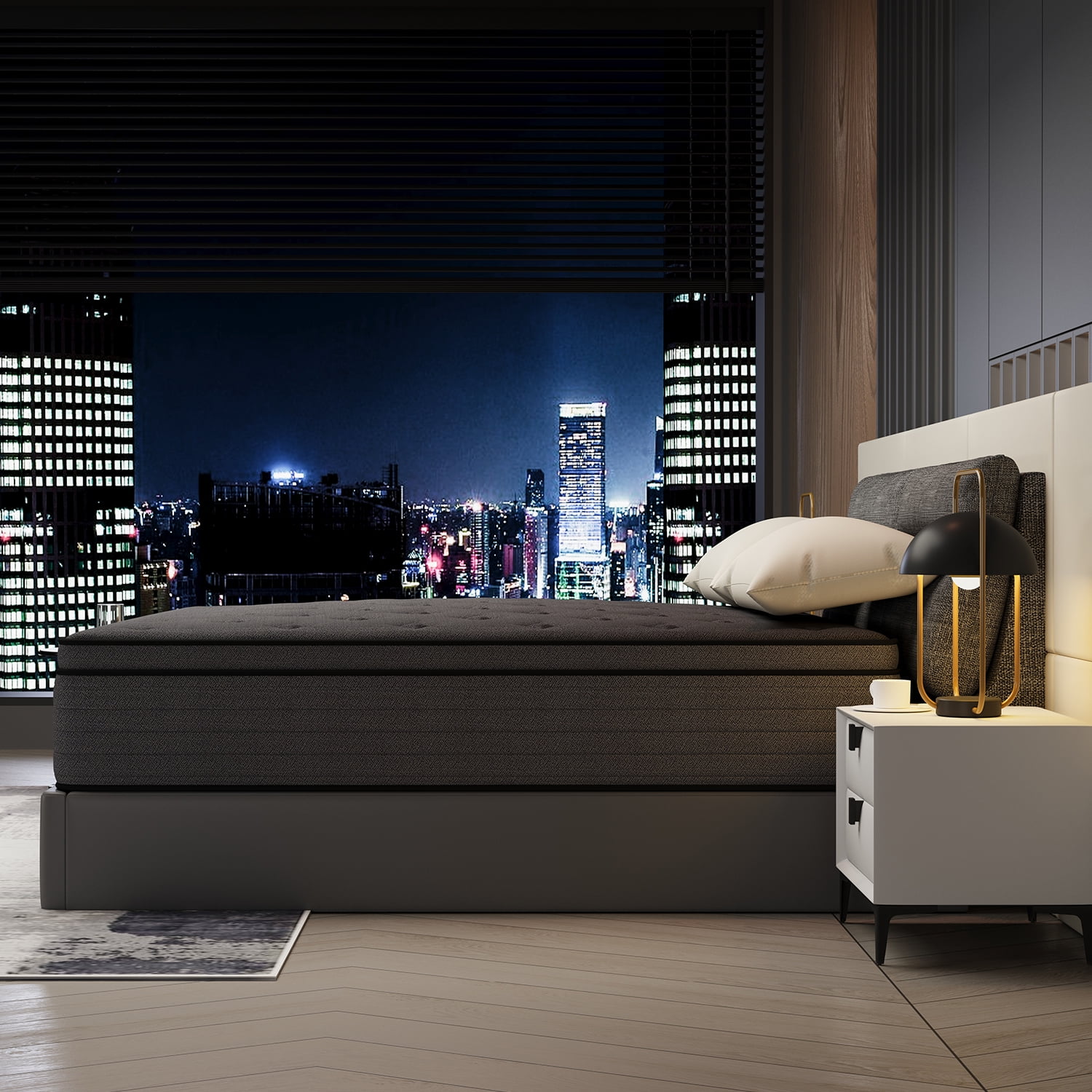 12 inch King Hybrid Mattress in a Box, Gel Memory Foam and Individually Pocket Innerspring, Euro Top Mattress Black, Medium Firm , Motion Isolation