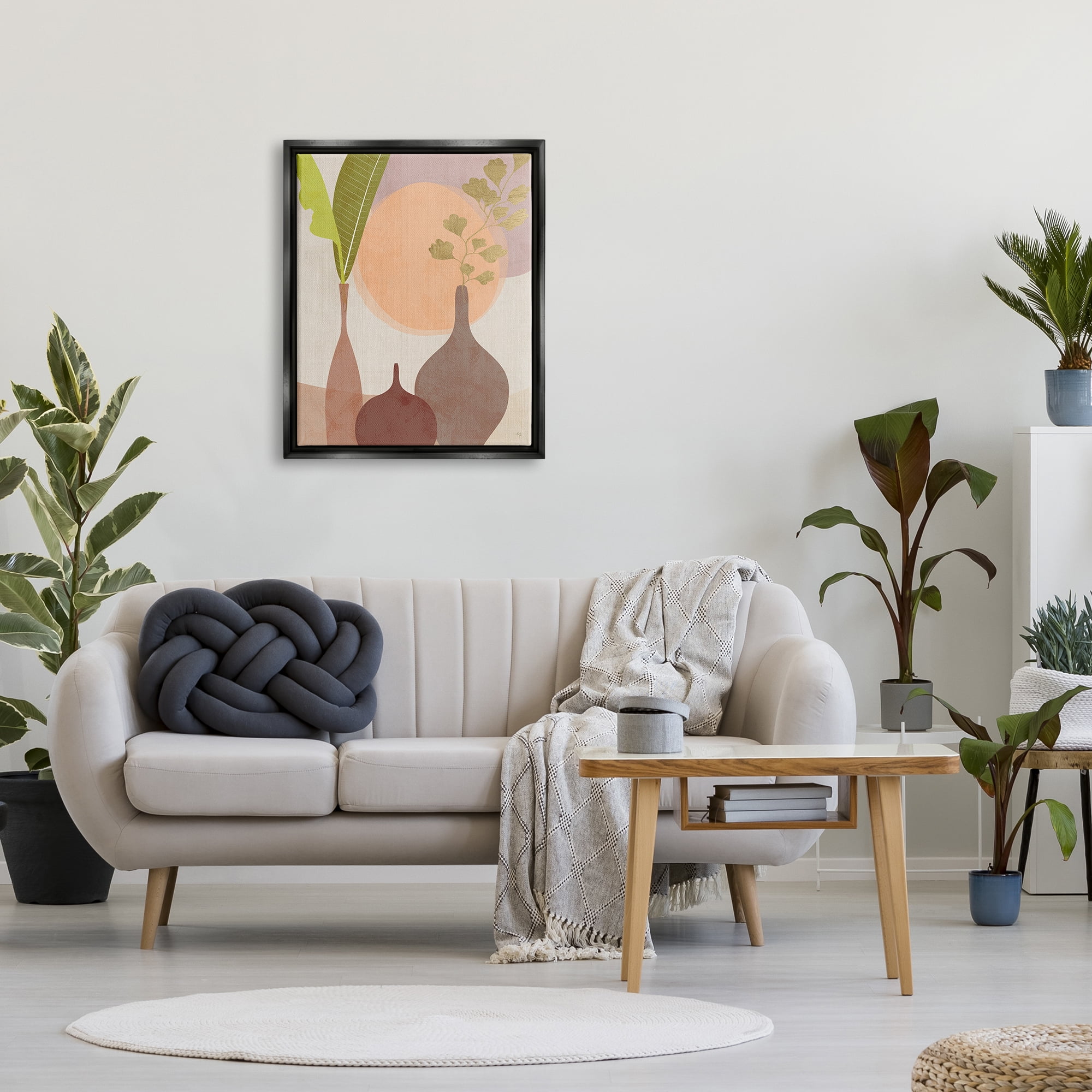 Stupell Industries Neutral Plants in Vases Botanical & Floral Painting Black Floater Framed Canvas Art Print Wall Art, 25 x 31