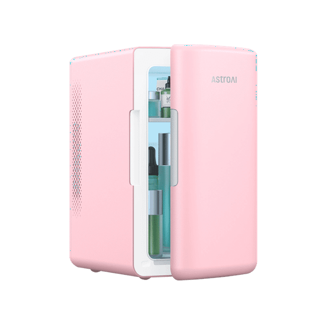 AstroAI 6L /8 Can Mini Portable Fridge, Personal Cooler Makeup Skincare Fridge 110V AC/ 12V DC, Compact Refrigerator for Car, Home, Pink