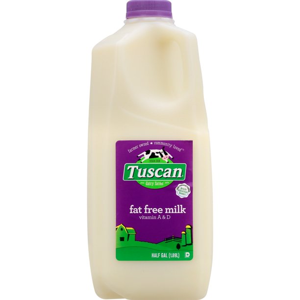 Tuscan Dairy Farms Fat Free Milk with Vitamin A and Vitamin D, Skim Milk Half Gallon 1 Jug