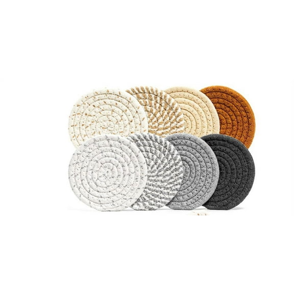 8Pcs Round Woven Cotton Coaster Drink Cup Mats Small Placemats for Coffee Table