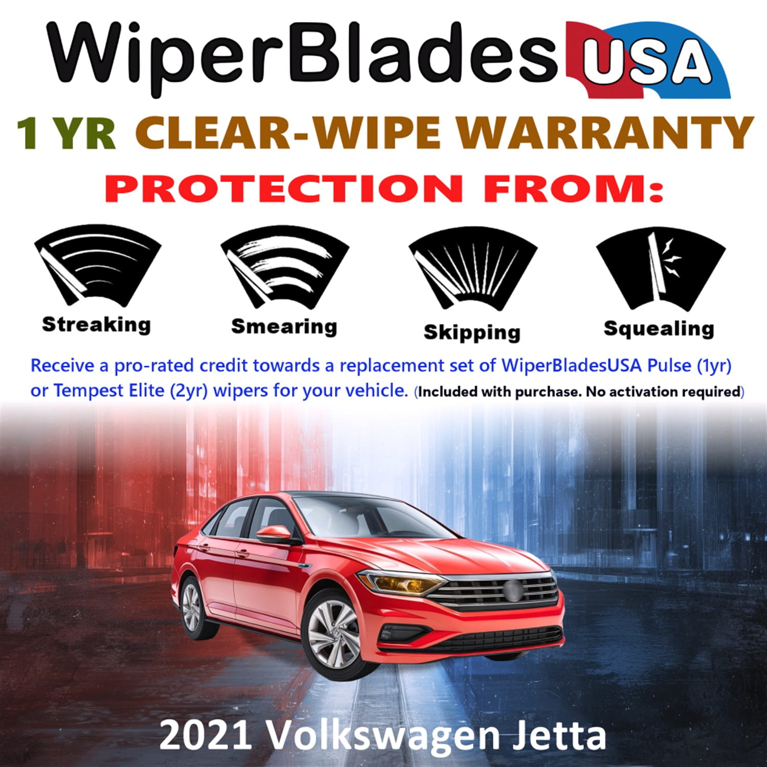 2021 Volkswagen Jetta Beam Wiper Blades Wipers w/1yr Warranty (Set of 2) (WiperBladesUSA)