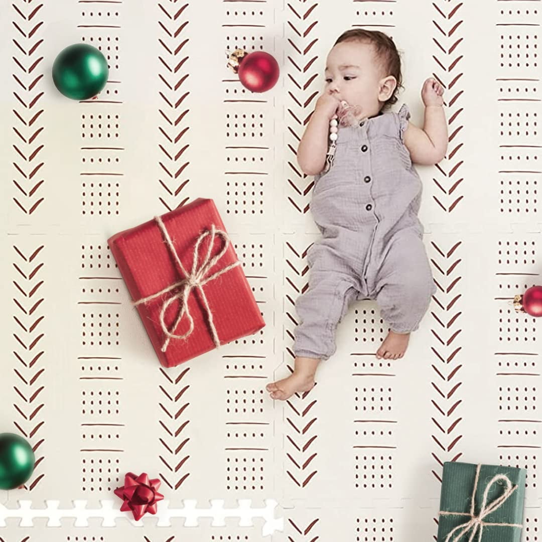 Childlike Behavior Baby Mat - Foam Play Mat for Tummy Time, Crawling, and Play Pen - Interlocking Floor Tiles - 72x48 Inches Puzzle - Infants & Toddlers - X-Large, Beige