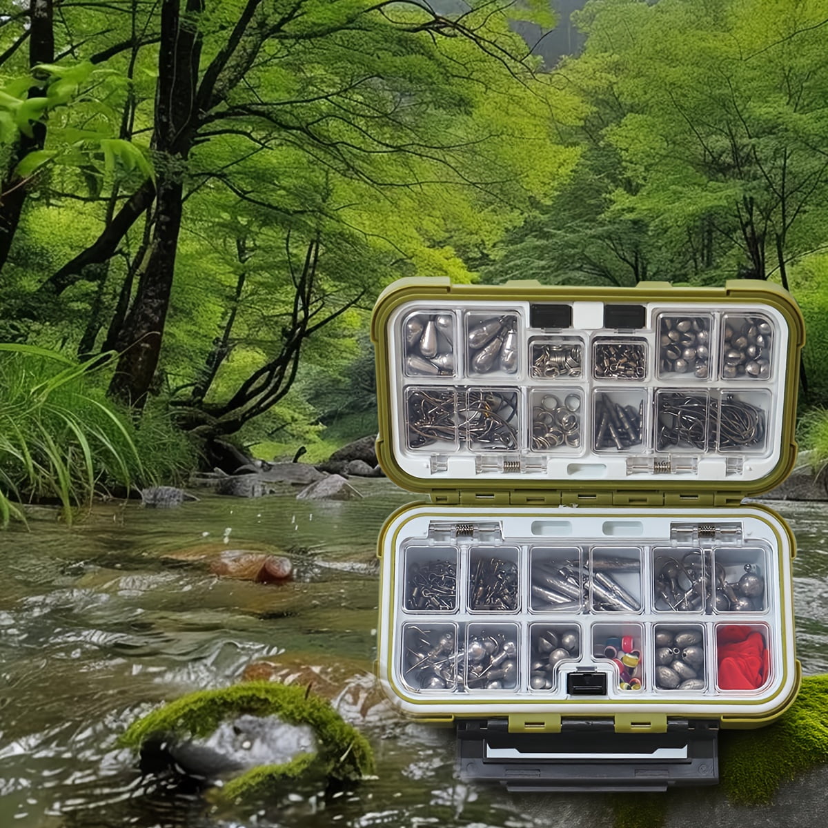 329Pcs All-in-One Waterproof Fishing Tackle Kit, Complete Fishing Gear Set with Hooks Sinkers Swivels Connectors Lines Split Rings Carabiners with Waterproof Storage Box for Freshwater Saltwater