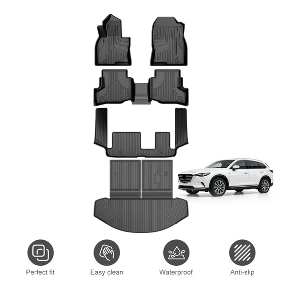 Full Set Floor Liners & Cargo Liner & Seat Back Mat Fit for 2016-2023 Mazda CX-9 7-Seats (Only Fit Sport Version) All Weather TPE Car CX-9 Accessories