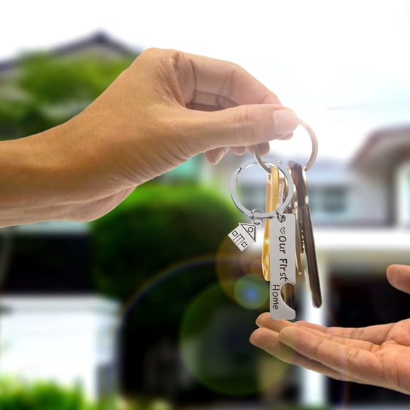 SOPOTUTU 2Pcs Lightweight Stainless Steel Key Chain with Housewarming Theme for Key Organization