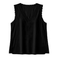 thumbnail image 4 of WHLBF Women's Tank Top Sleeveless Color Lace Patchwork Cotton Linen Top Black XXL, 4 of 7