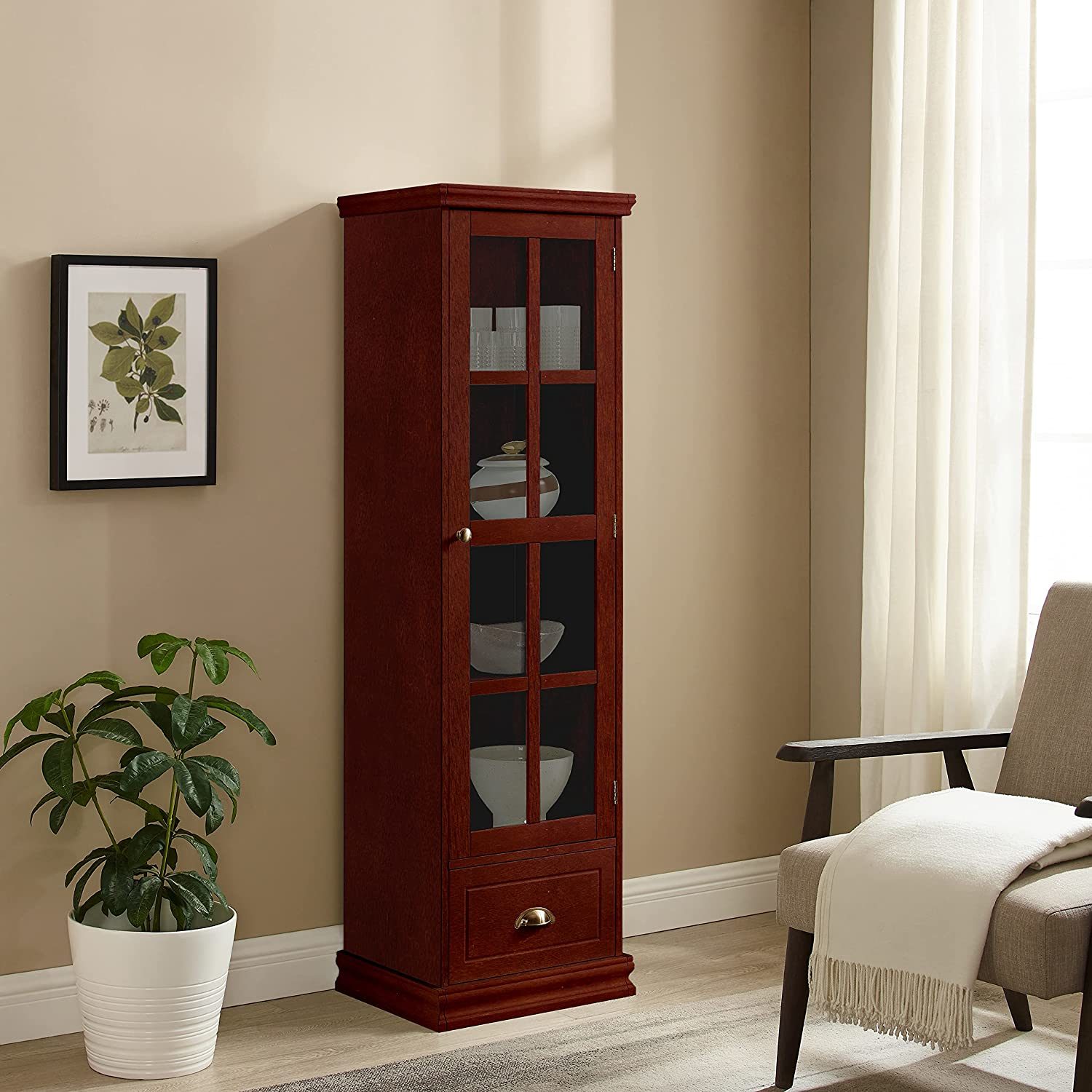 CoSoTower Storage With Tempered Glass Door, Storage Drawer And