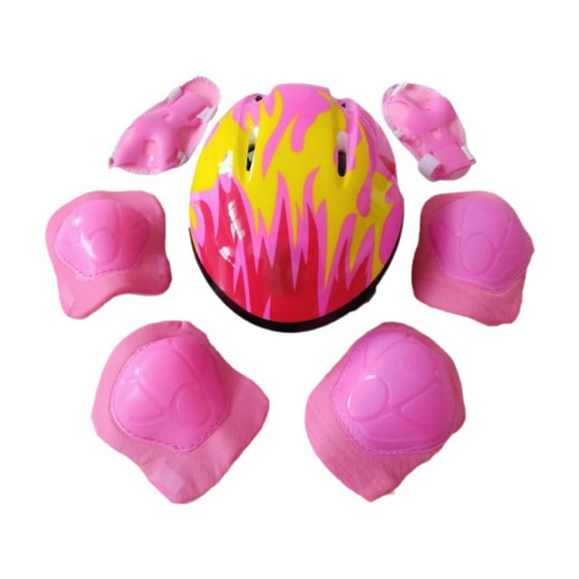 koolsoo 7 Pcs/ensemble Casquette de Vélo Casque de Planche à Roulettes pour Adolescents Rose
