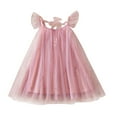 thumbnail image 2 of Spazoro Kids Girls Mesh Dresses, Solid Color Butterfly Round Neck New Style Short Sleeve Princess Dress for Child Girls Pink Size 2 T, 2 of 9