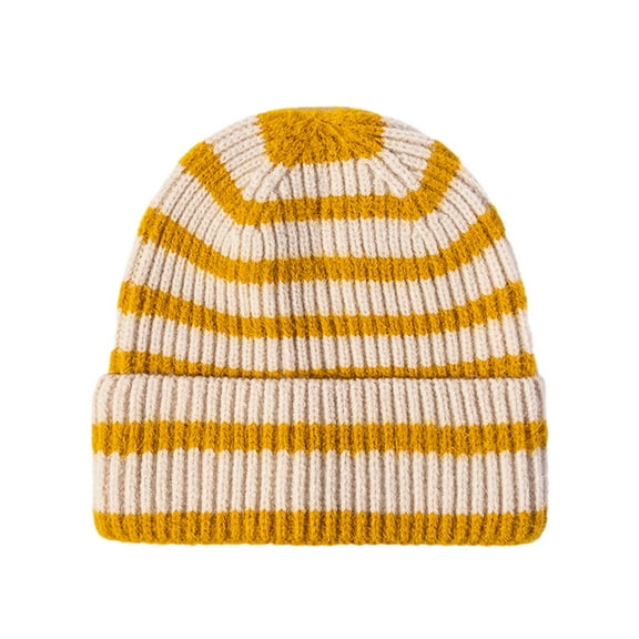 Winter Slouchy Knitted Cuffed Beanie Hats for Women Soft Classic Knit Stretchy Striped Warm Cap for Men and Women