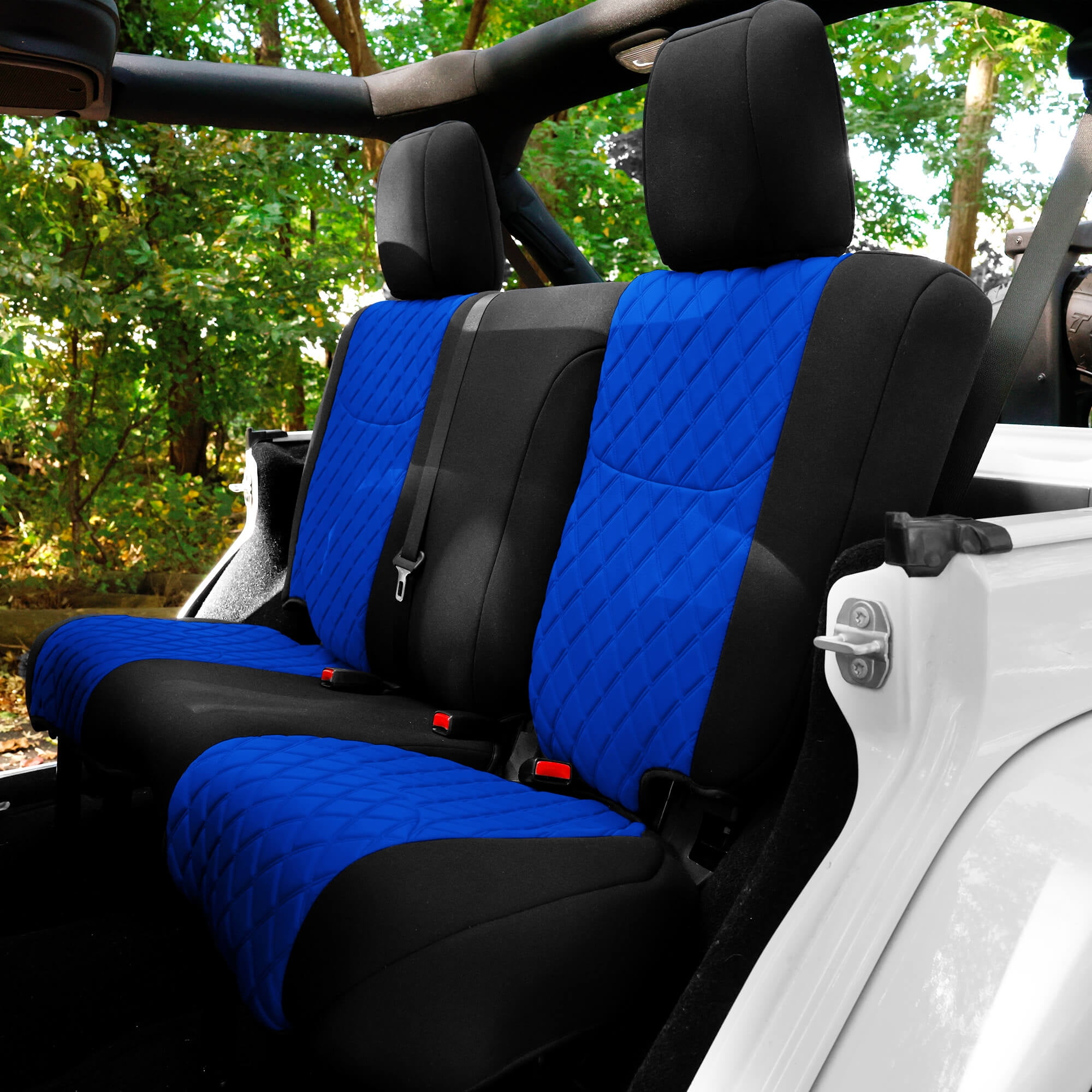 For 2007-2017 Jeep Wrangler JKU 4 Door FH Group Neoprene Waterproof Custom Fit Car Seat Covers Rear Set - Blue